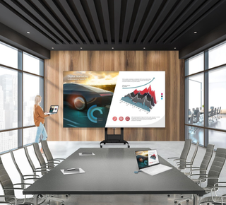 A new LG display in a corporate conference room.