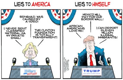 Political cartoon U.S. Hillary Clinton Donald Trump lies