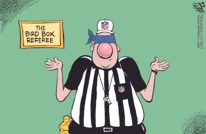 Editorial cartoon U.S. NFL football referees NFC championship Los Angeles Rams New Orleans Saints