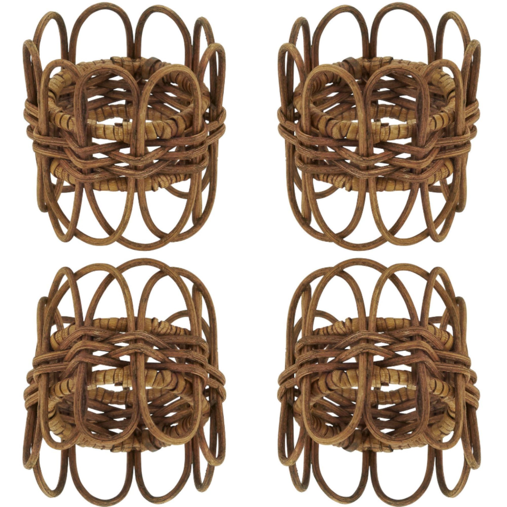 Four rattan napkin rings