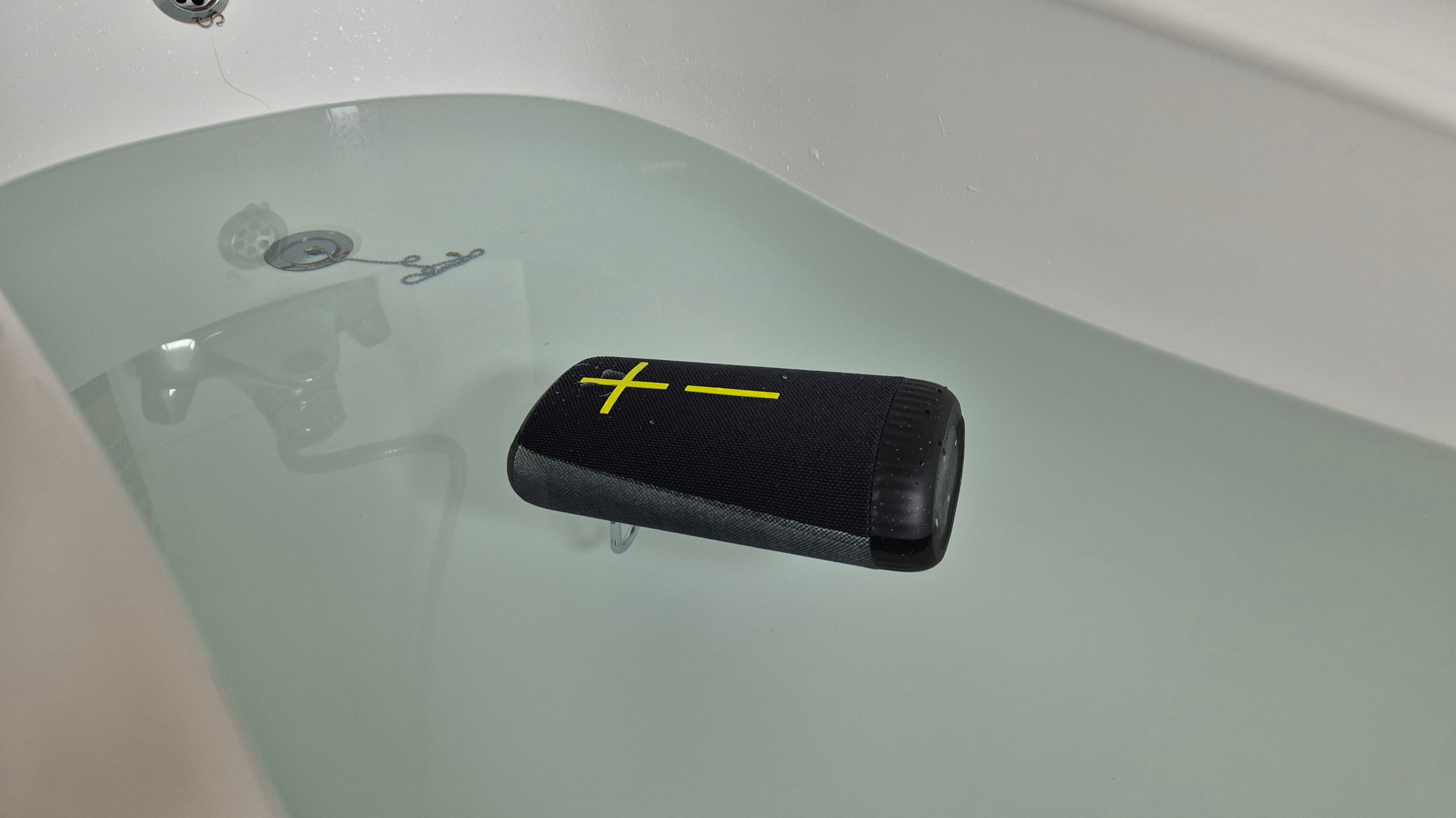 The Ultimate Ears Everboom floating in a bath