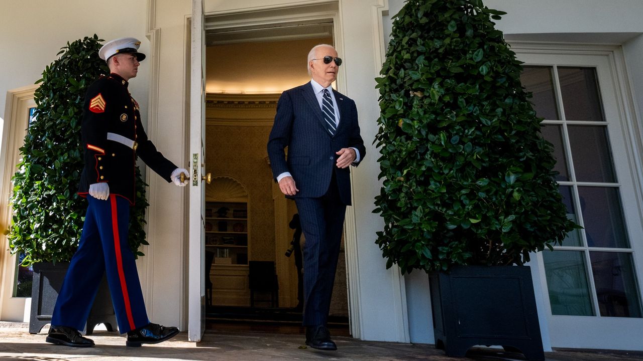 President Joe Biden walks out of the Oval Office on Nov. 7, 2024.