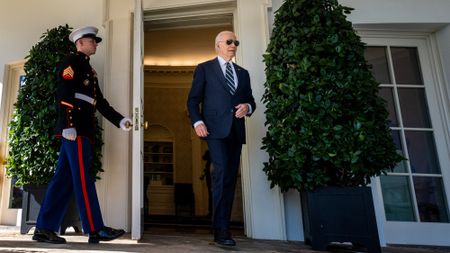 President Joe Biden walks out of the Oval Office on Nov. 7, 2024.