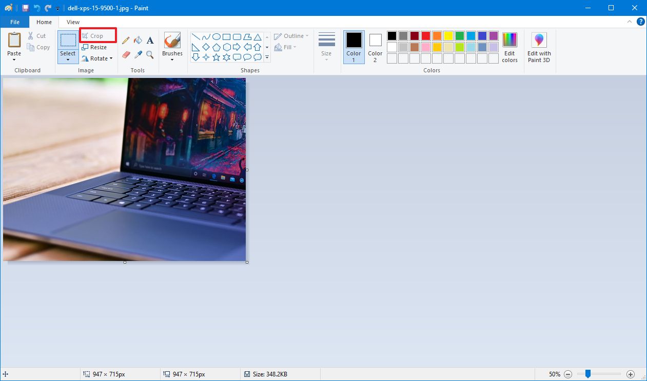 Crop image with Paint on Windows 10