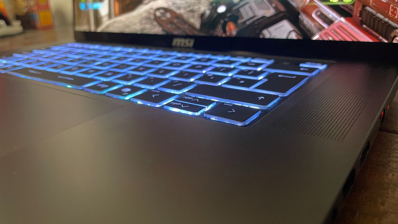 An MSI Stealth 16 AI+ gaming laptop with RTX 5080 mobile (125 W).
