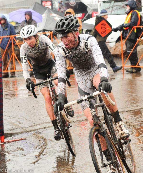 Gunnar Bergey rounding a corner on the pavement in fifth place