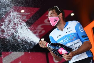 Israel Start-Up Nation's Alex Dowsett celebrates his stage victory at the 2020 Giro d'Italia, and is now able to celebrate two more years in the professional peloton, without being able to reveal which team that will be with.