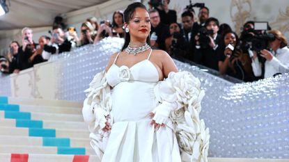 Rihanna attends The 2023 Met Gala Celebrating "Karl Lagerfeld: A Line Of Beauty" at The Metropolitan Museum of Art on May 01, 2023 in New York City. 