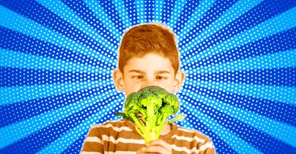 Fussy kid looking at broccoli.