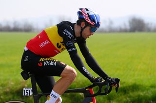 SANREMO ITALY MARCH 19 Wout Van Aert of Belgium and Team Jumbo Visma competes during the 113th MilanoSanremo 2022 a 293km one day race from Milano to Sanremo MilanoSanremo on March 19 2022 in Sanremo Italy Photo by Tim de WaeleGetty Images