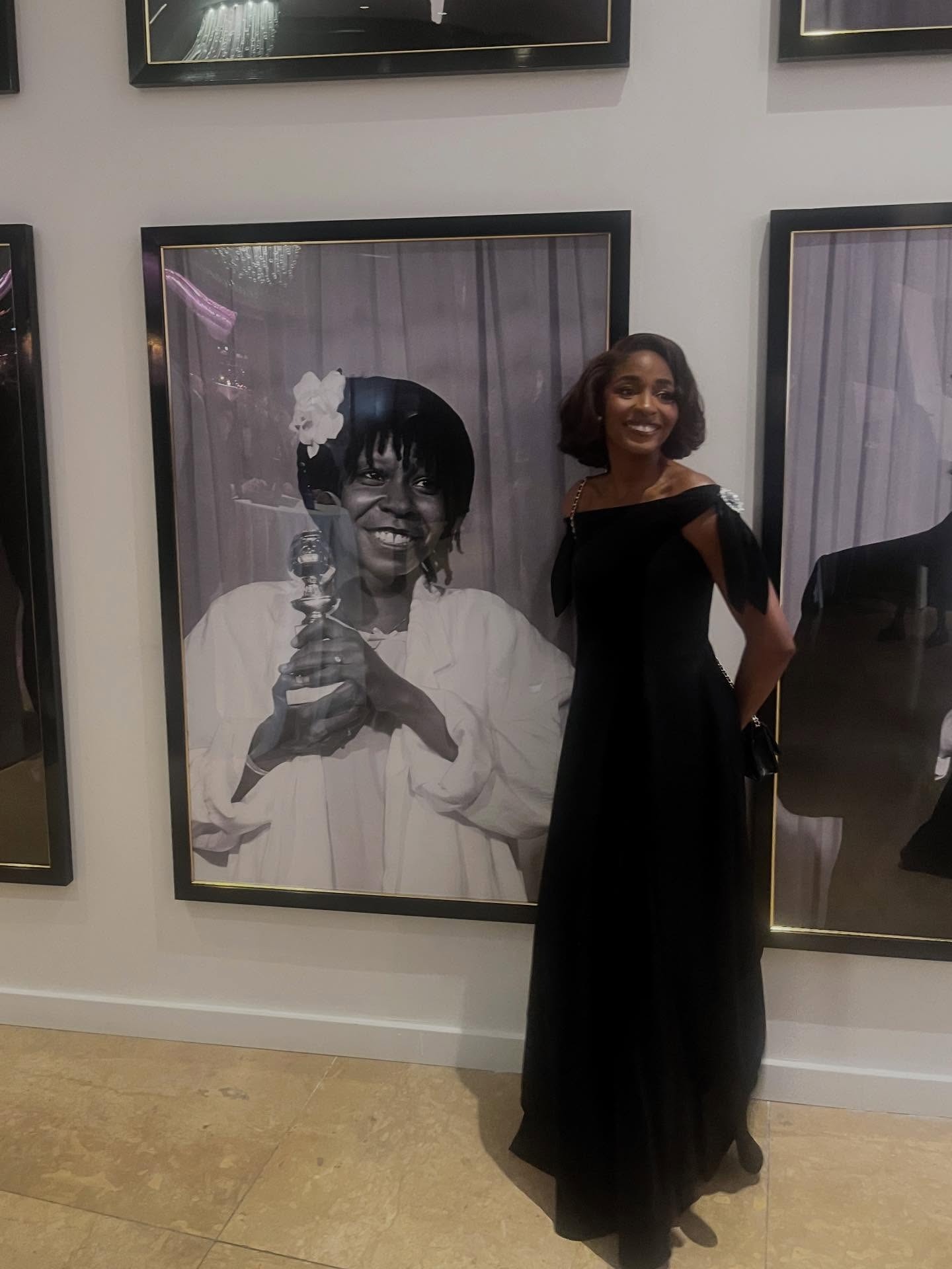 An image of actress and comedian Ayo Edebiri posing at the 2026 Golden Globes in Beverly Hills, California.