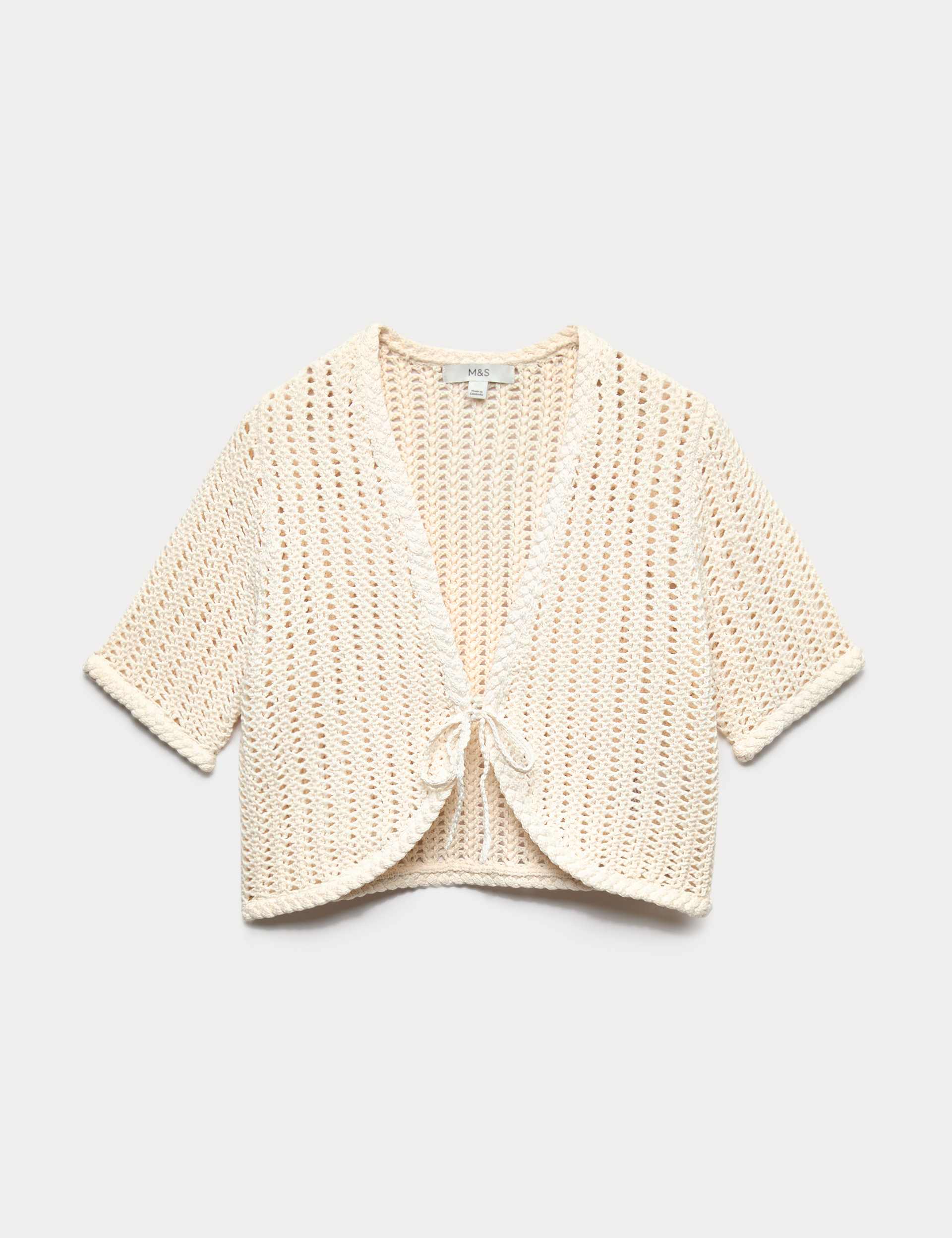 Open Stitch V-Neck Tie Fastening Cardigan