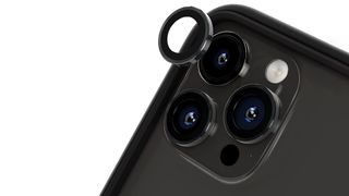 Close up on RhinoShield camera lens protector on an iPhone