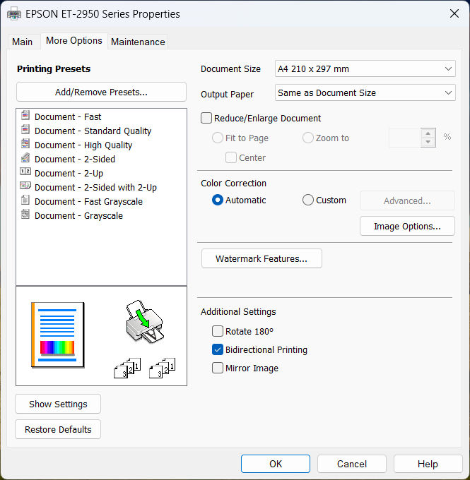 Epson EcoTank ET-2950 printer driver