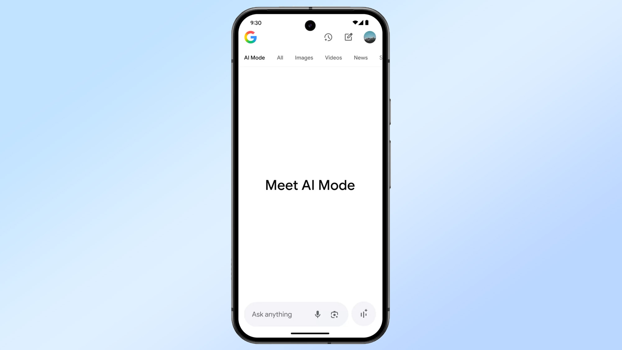 Google Search AI mode sample on mobile
