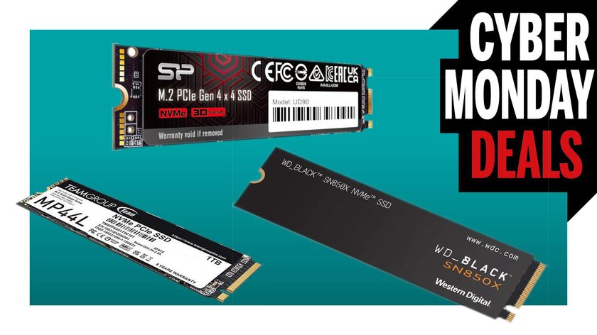 Some of the top 5 Cyber Monday deals on SSDs on a blue background