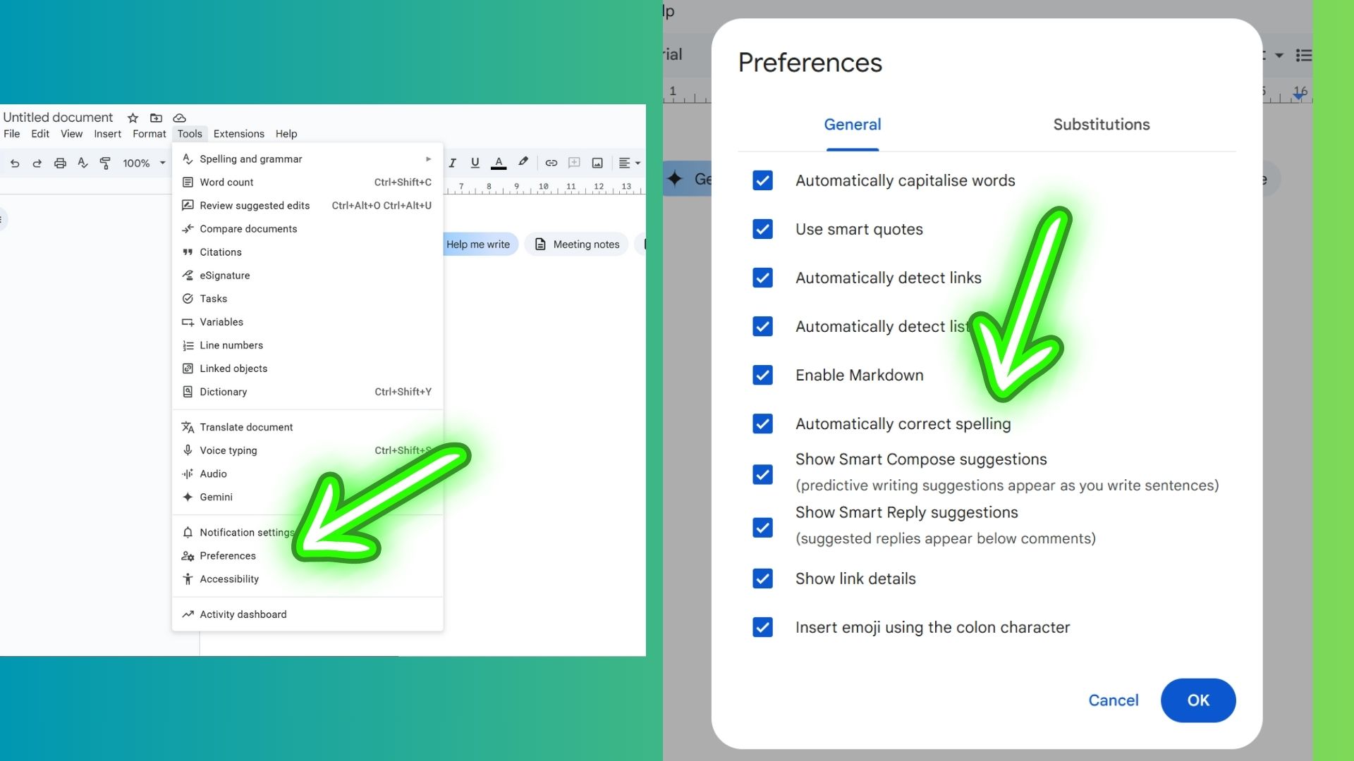 screenshot of preferences