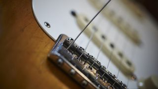 Closeup of electric guitar strings
