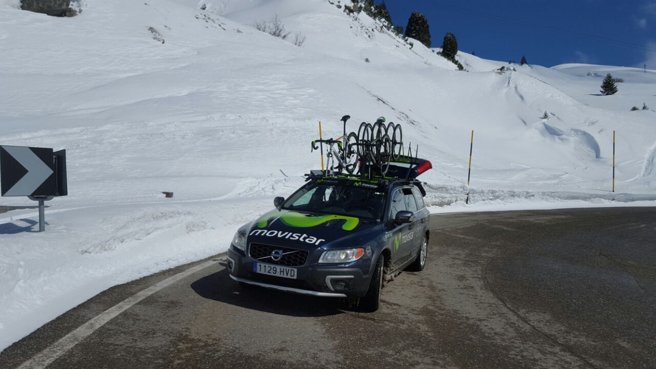 Alejandro Valverde and Andrey Amador (Movistar) preview the route for stage 14 of the Giro d'Italia