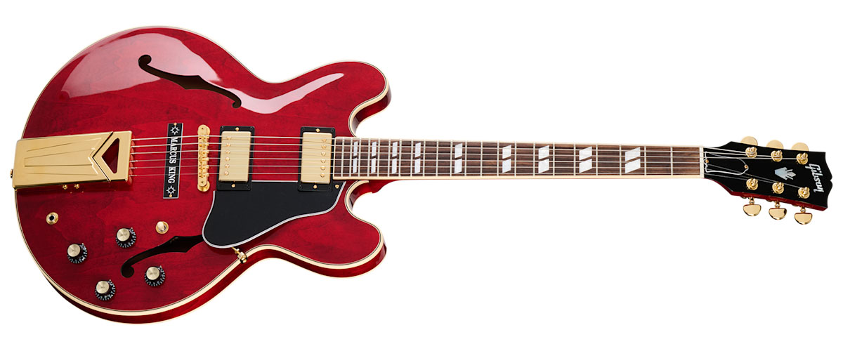Gibson Marcus King ES-345 in Sixties Cherry: the NC soul/rock phenom's new signature model is based on his 1962 heirloo, Big Red, and offers a slightly different set of specs as his Custom Shop version.