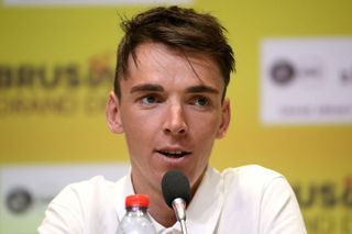 Romain Bardet speaks to the media in Brussels