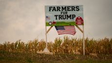 A "Farmers for Trump" sign before a roundtable event with Donald Trump at the Barn at Smith Family Farm in Smithton, Pennsylvania, on Sept. 23, 2024.