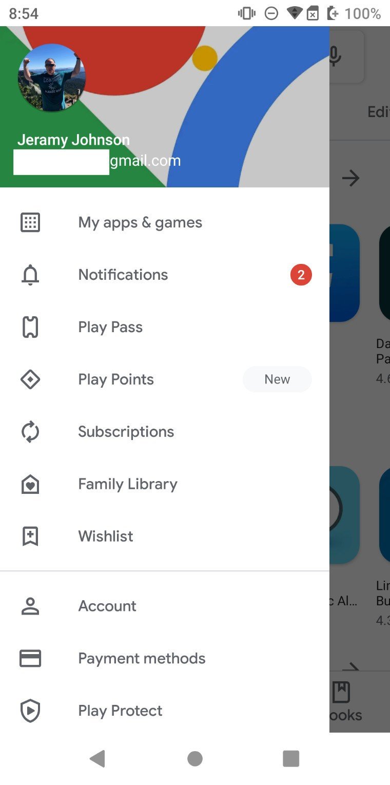 Google Play Store sidebar menu