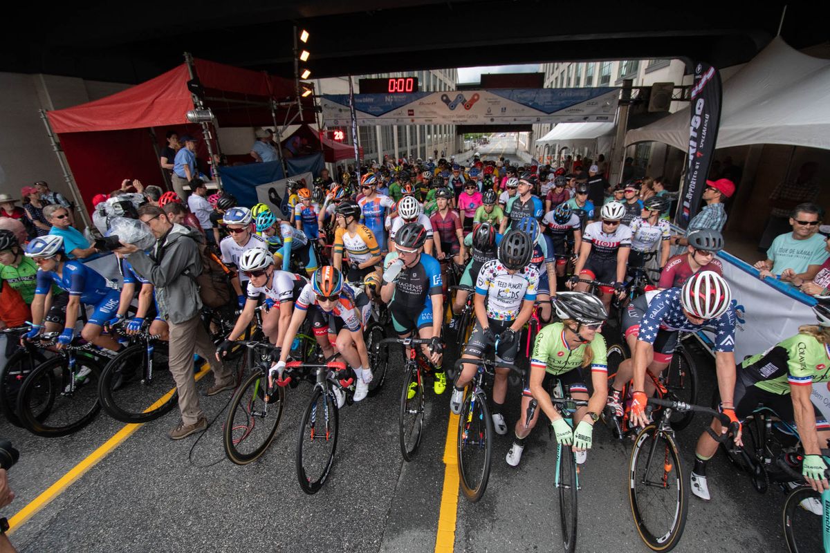 The women get on the start line at the criterium