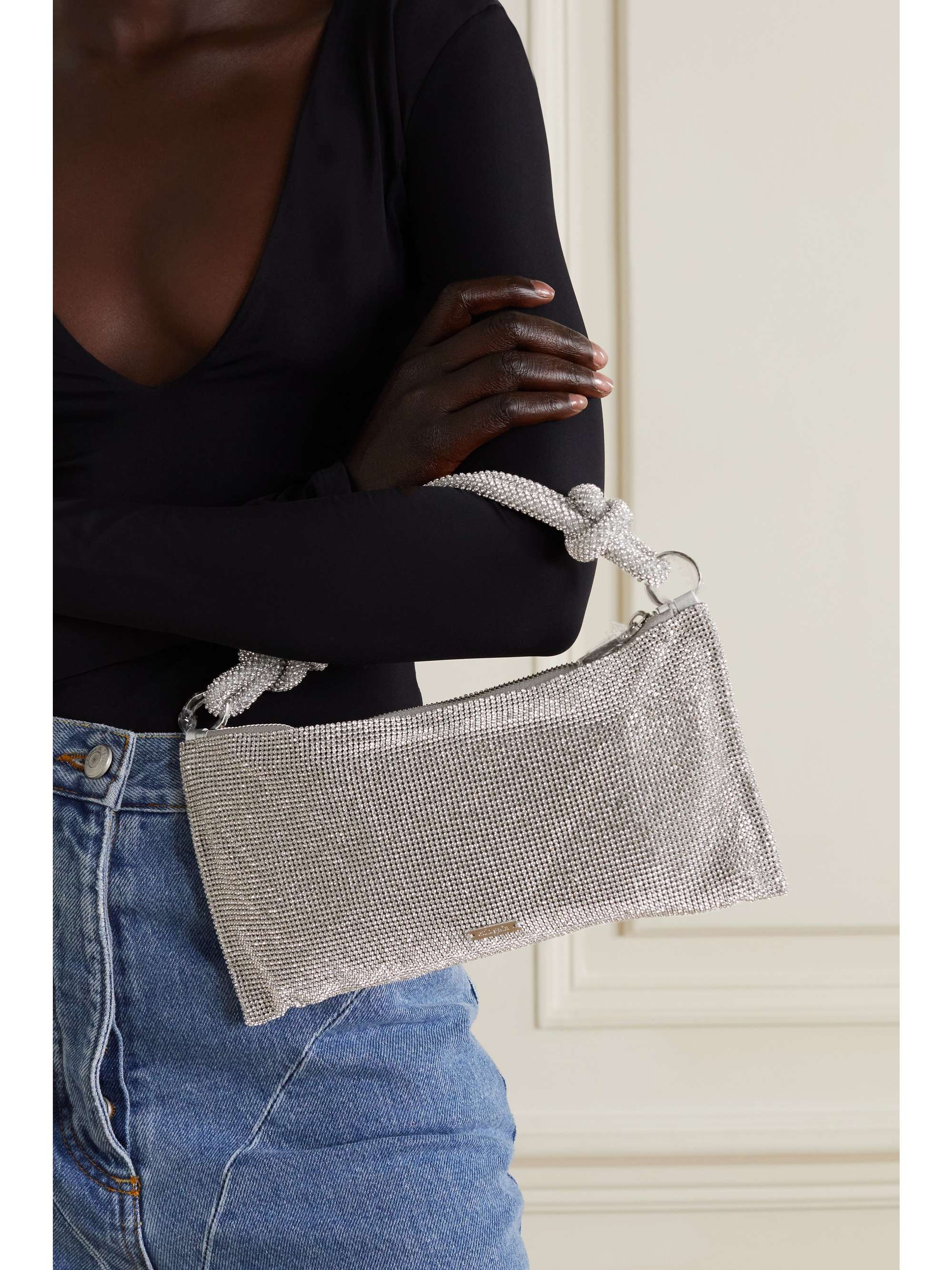 Hera Nano Crystal-Embellished Knotted Satin Shoulder Bag