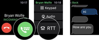 Tap to answer the call, then swipe up to access RTT, then begin chatting