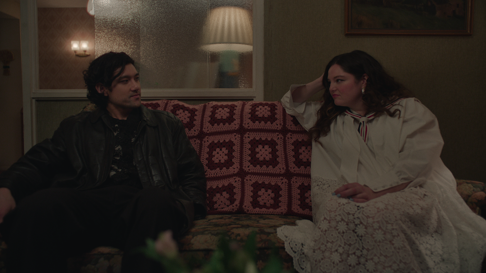 Will Sharpe and Meg Stalter on the set of Too Much