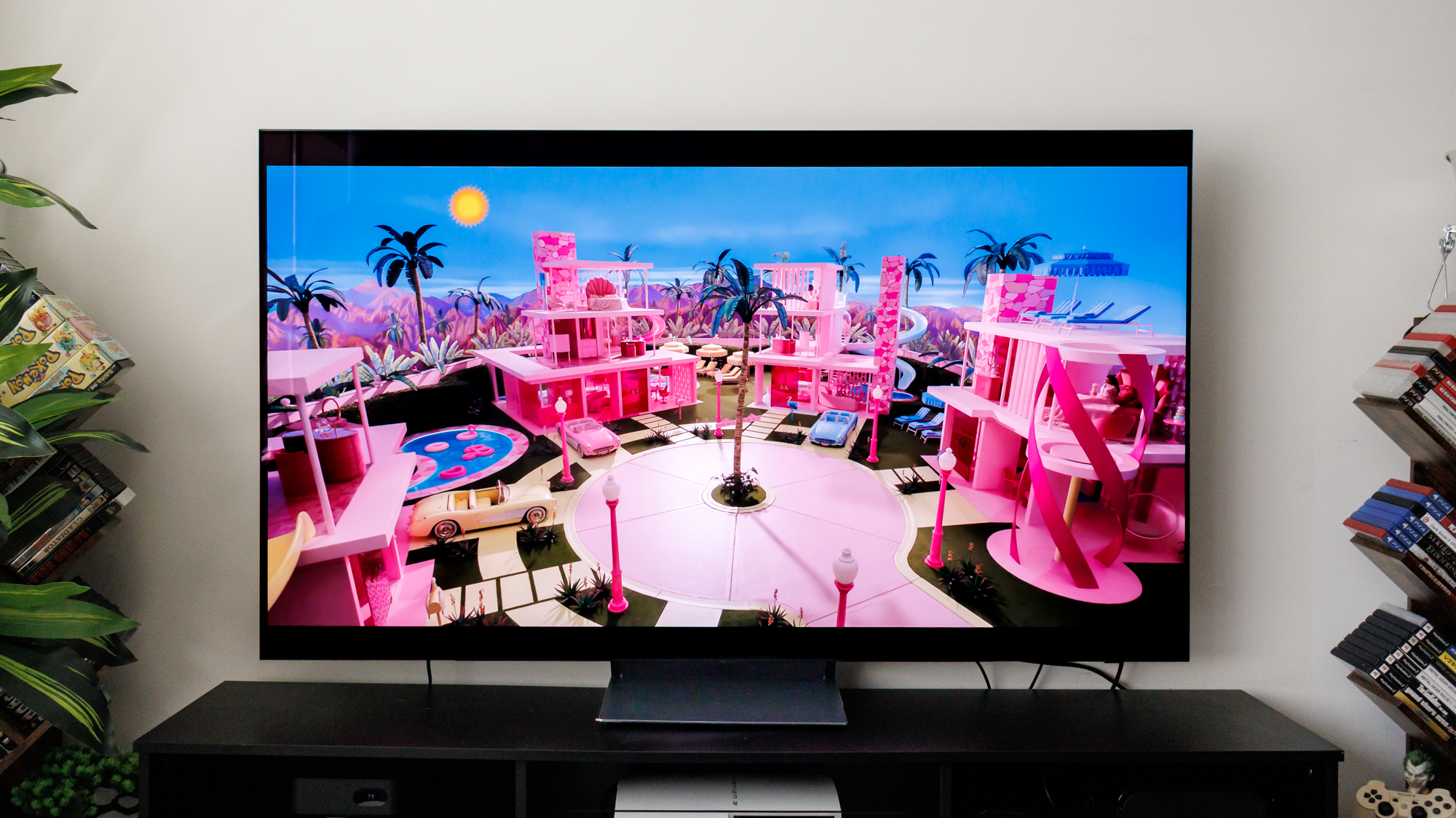 Samsung S90F OLED TV on a cabinet