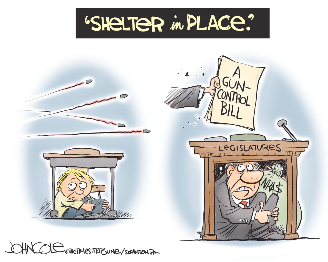 Political cartoon U.S. School shootings gun control legislation Congress inaction