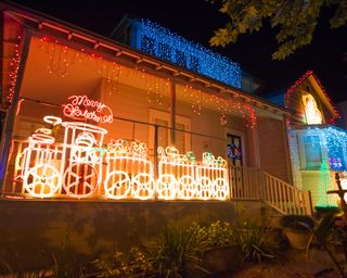 Christmas train rope lights on Franklin Road, Auckland