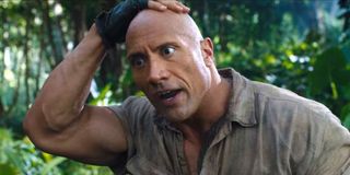 Dwayne Johnson looks pleasantly surprised Jumanji Welcome to the Jungle