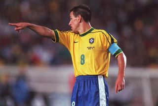 Dunga gestures during Brazil's game against Chile at the 1998 World Cup.