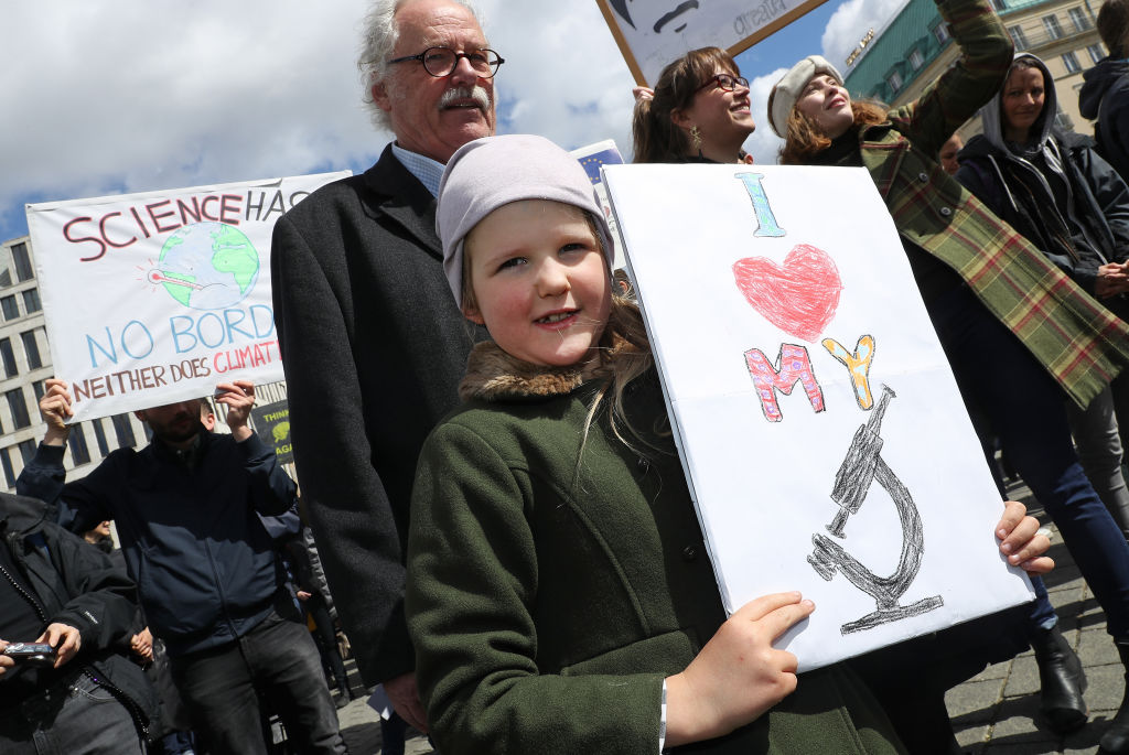 Marchers in Berlin, Germany, show their support for science.