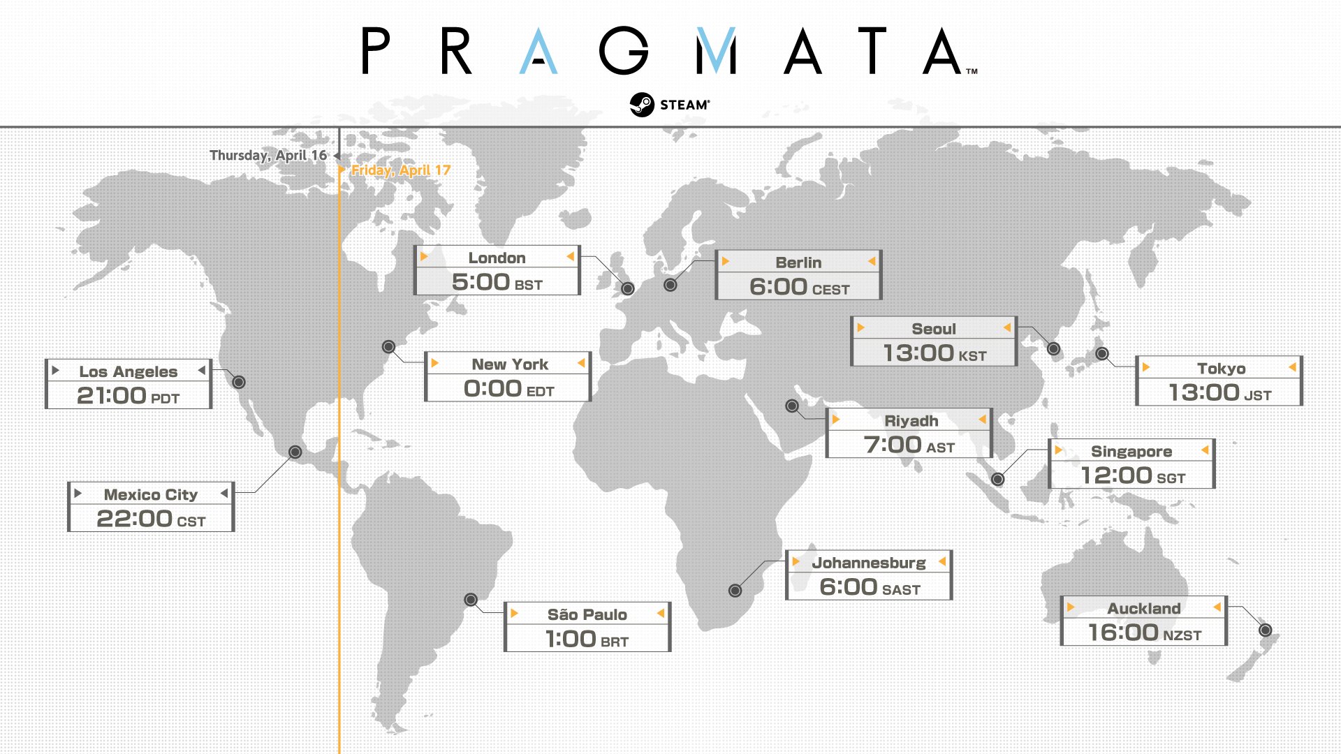 Pragmata Steam global release times map