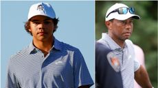 Tiger Woods watches on while his son Charlie is in competitive action