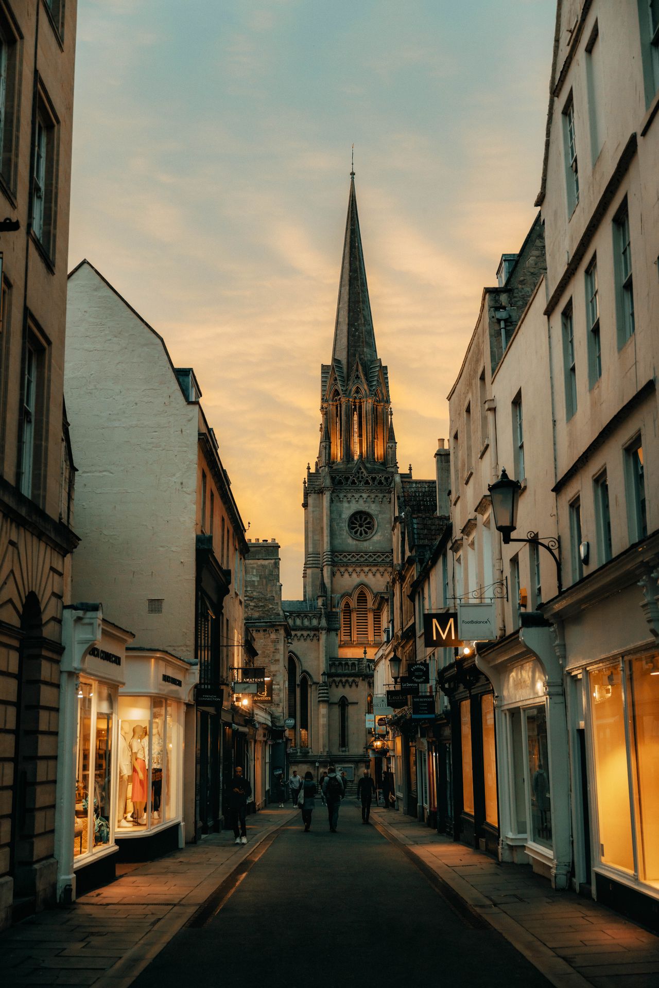 A street in Bath, UK at sunset