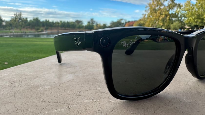 A close-up of the Ray-Ban Meta smart glasses' logos