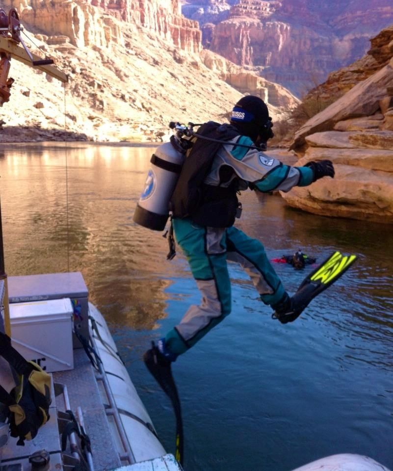 USGS scuba diver enters the Colorado River