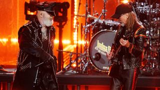 Rob Halford and Glenn Tipton of Judas Priest onstage in 2022