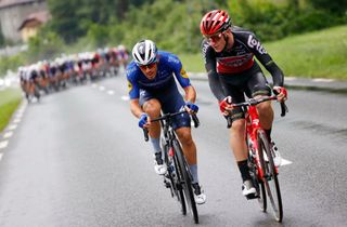 Team Deceuninck Quicksteps Davide Ballerini of Italy L rides next to Team Lotto Soudals Harry Sweeny of Australia during a breakaway in the 9th stage of the 108th edition of the Tour de France cycling race 144 km between Cluses and Tignes on July 04 2021 Photo by Thomas SAMSON AFP Photo by THOMAS SAMSONAFP via Getty Images