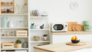 Kitchen with shelving storage