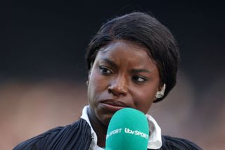 ITV Euro 2024 Former footballer and pundit, Eni Aluko looks on prior to the UEFA Women's EURO 2025 qualifying match between England and France at St James' Park on May 31, 2024 in Newcastle upon Tyne, England. (Photo by George Wood/Getty Images)