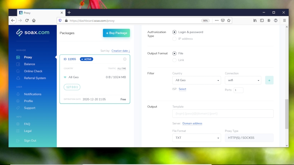 soax dashboard