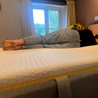 The Eve Wunderflip Lighter Hybrid mattress being tested