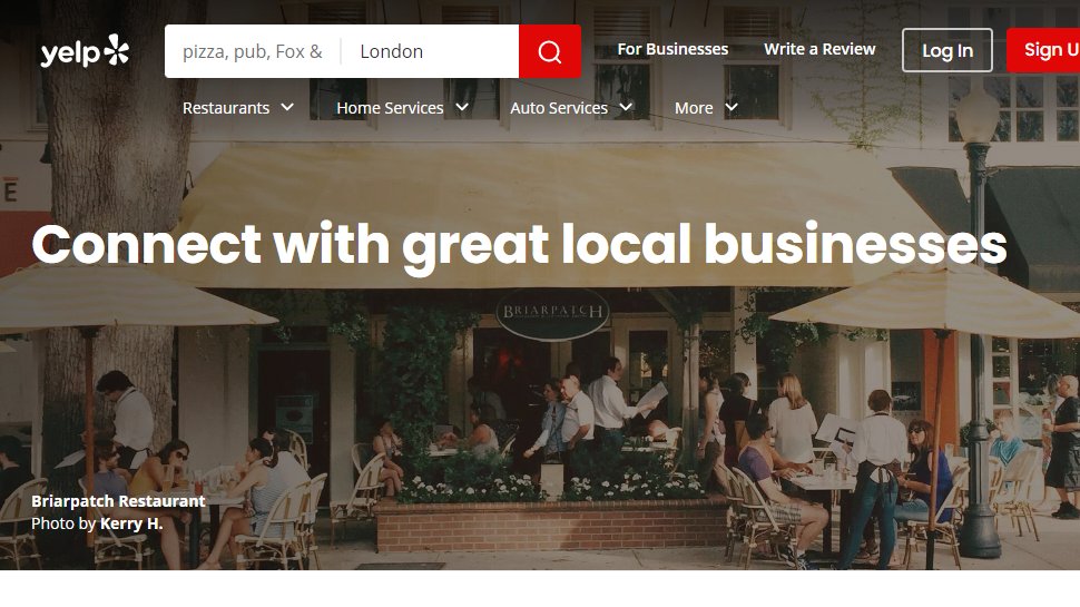 Tangkapan layar situs web untuk Yelp