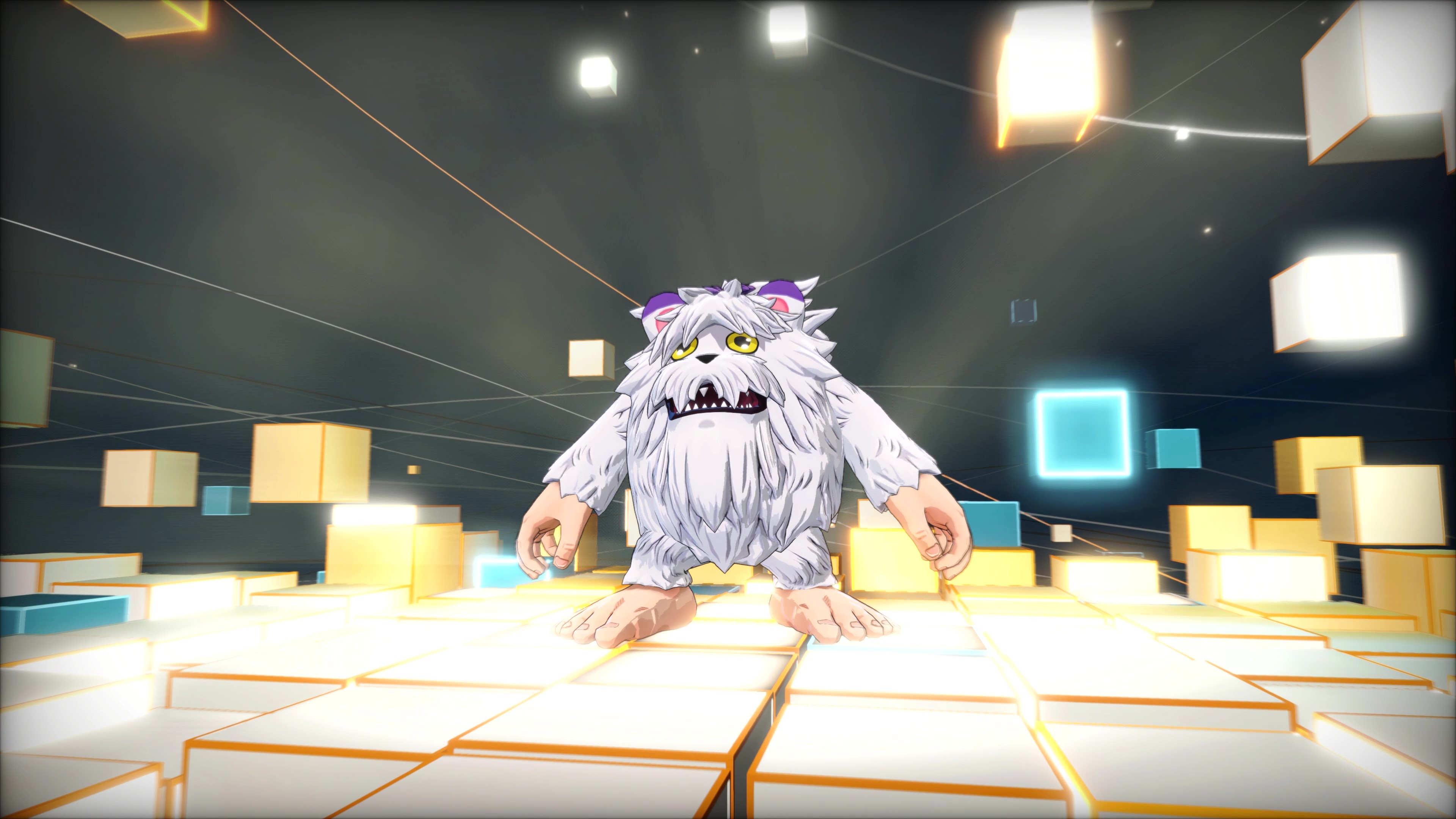A hairy white Digimon with bare hands and feet